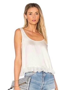 Elizabeth and James Cream Ruffle-Hem Tank Top